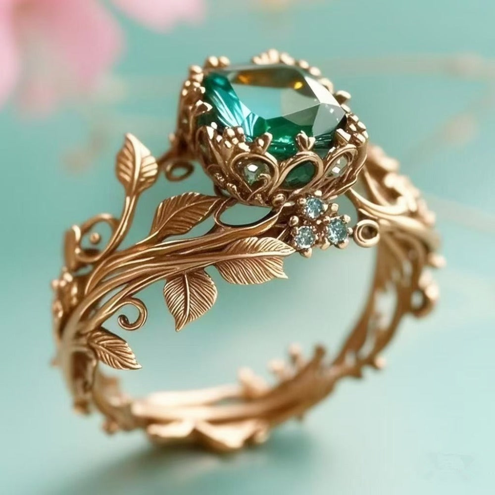 Rings for Women - Moissanite Ring S925 Silver - Vintage Leaf Totem Inlaid Moissanite Diamond - product detail view 9