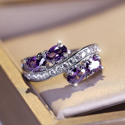 Rings for Women - Purple Zirconia Ring S925 Sterling Silver - Elegant Synthetic Gemstone - main product view