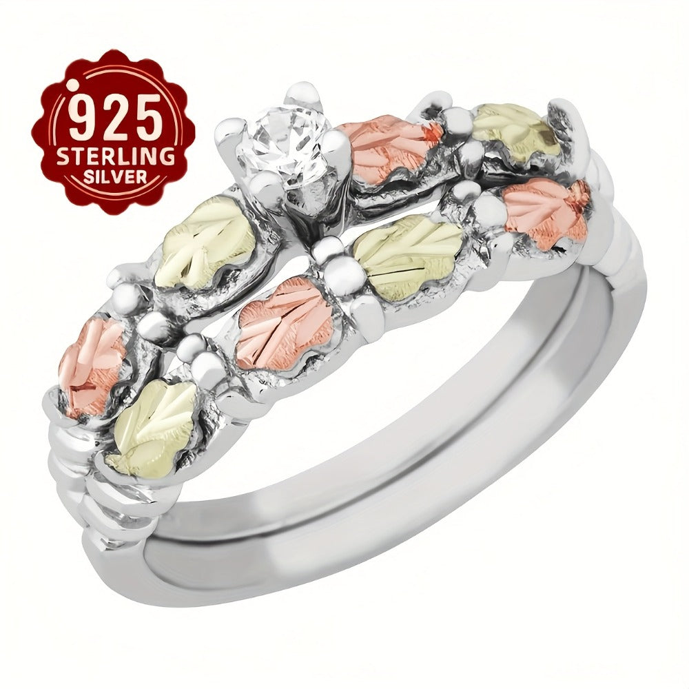 Rings for Women - S925 Sterling Silver Leaf Ring with Cubic Zirconia Inlay 's Elegant - product detail view 4
