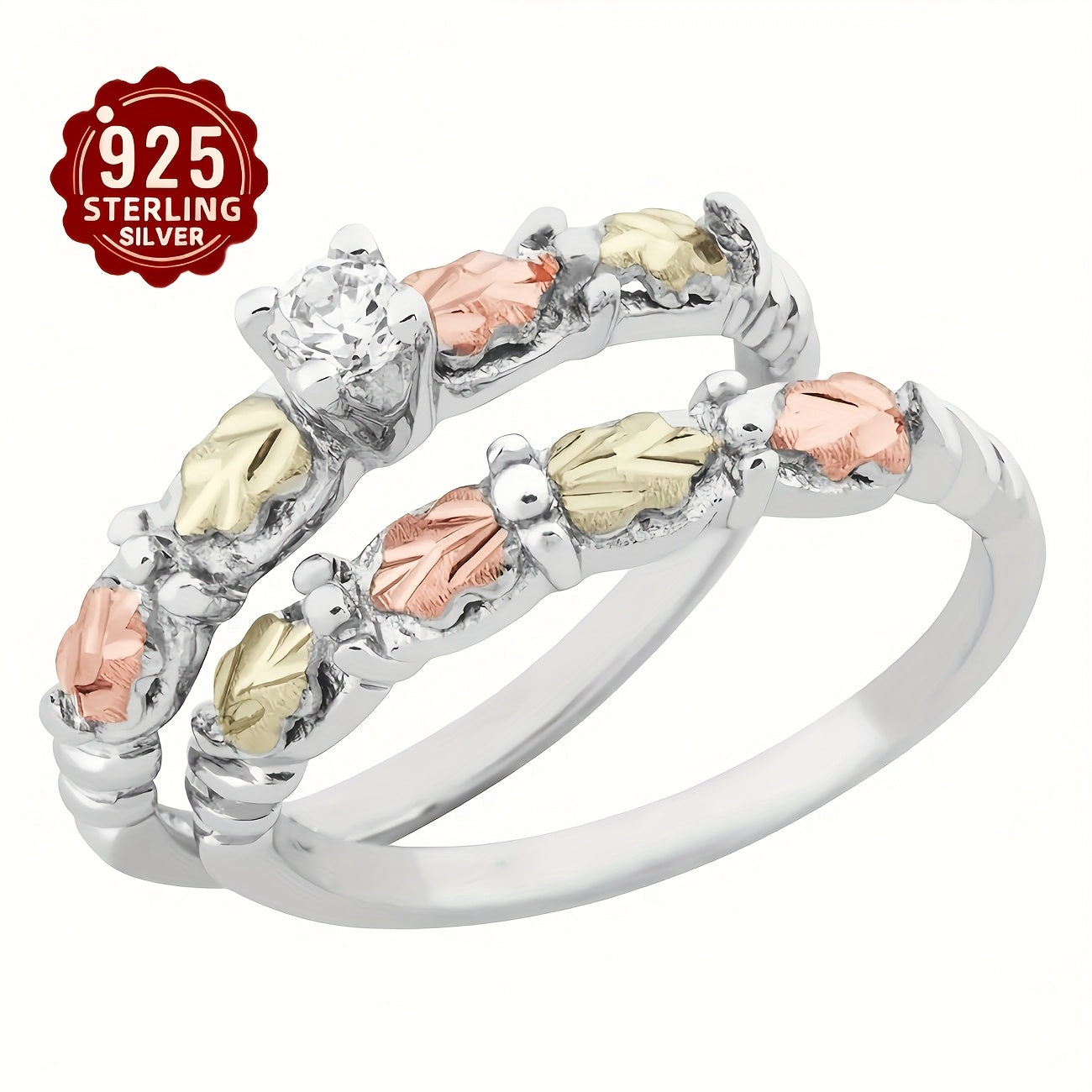 Rings for Women - S925 Sterling Silver Leaf Ring with Cubic Zirconia Inlay 's Elegant - product detail view 7