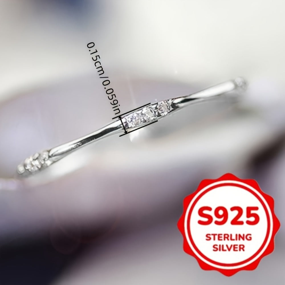 Rings for Women - Zirconia Ring 925 Sterling Silver Thin Simple Ring for - Elegant Inlaid - product detail view 4