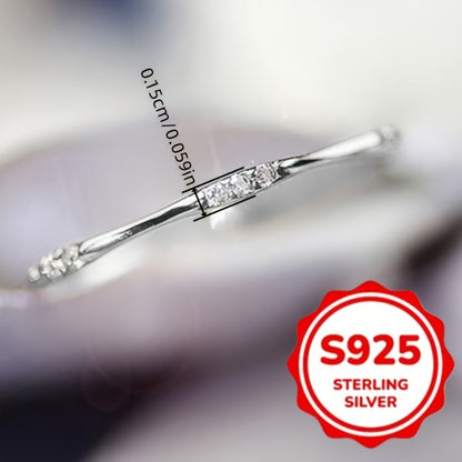 Rings for Women - Zirconia Ring 925 Sterling Silver Thin Simple Ring for - Elegant Inlaid - product detail view 4