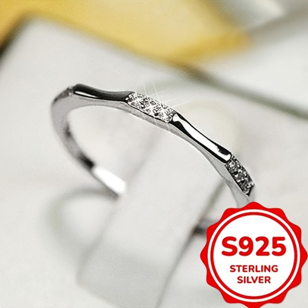 Rings for Women - Zirconia Ring 925 Sterling Silver Thin Simple Ring for - Elegant Inlaid - product detail view 5