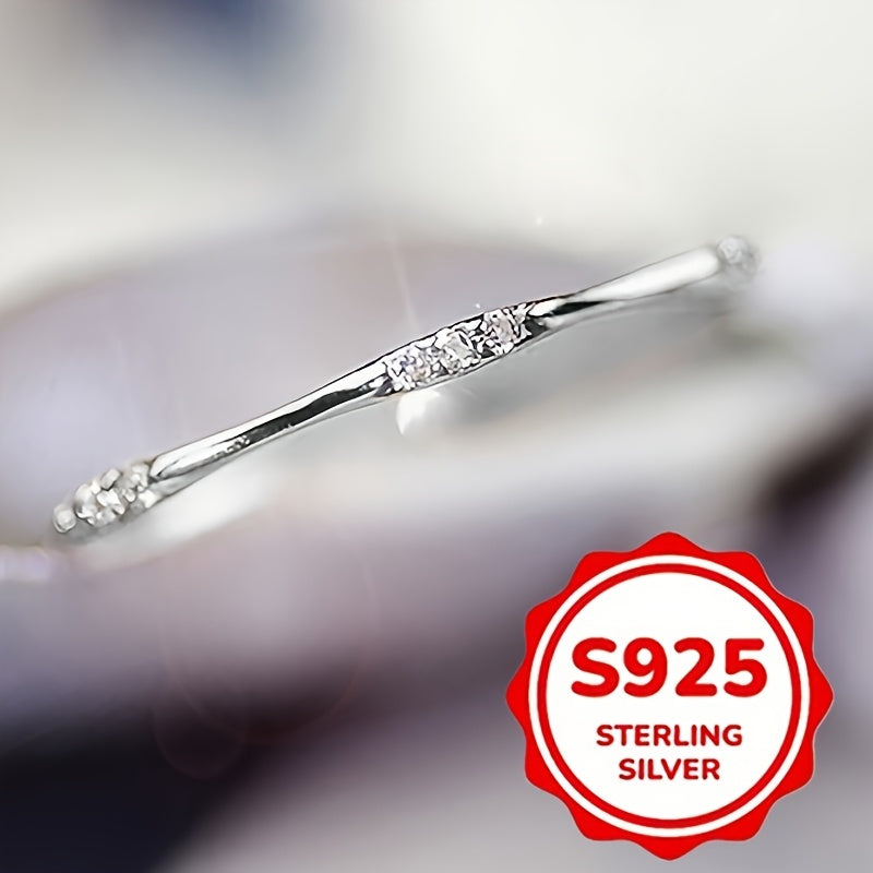 Rings for Women - Zirconia Ring 925 Sterling Silver Thin Simple Ring for - Elegant Inlaid - product detail view 9
