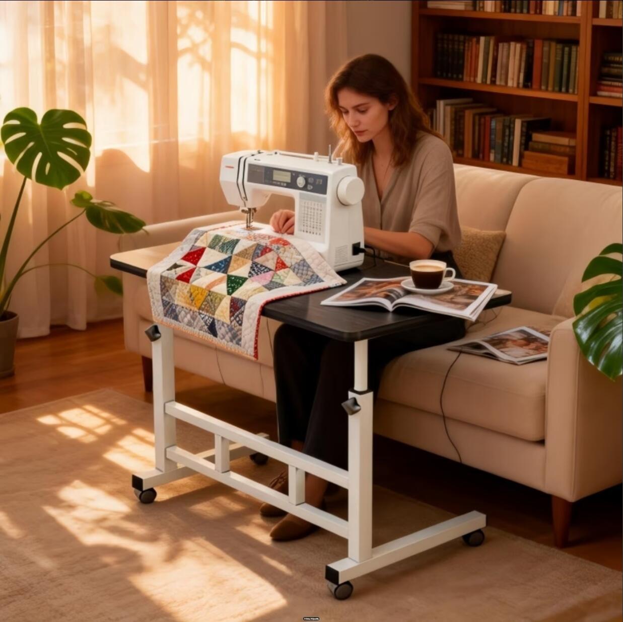Rolling Adjustable Side Table with Adjustable Height and Locking Wheels for Living Room detail image - detail view 11