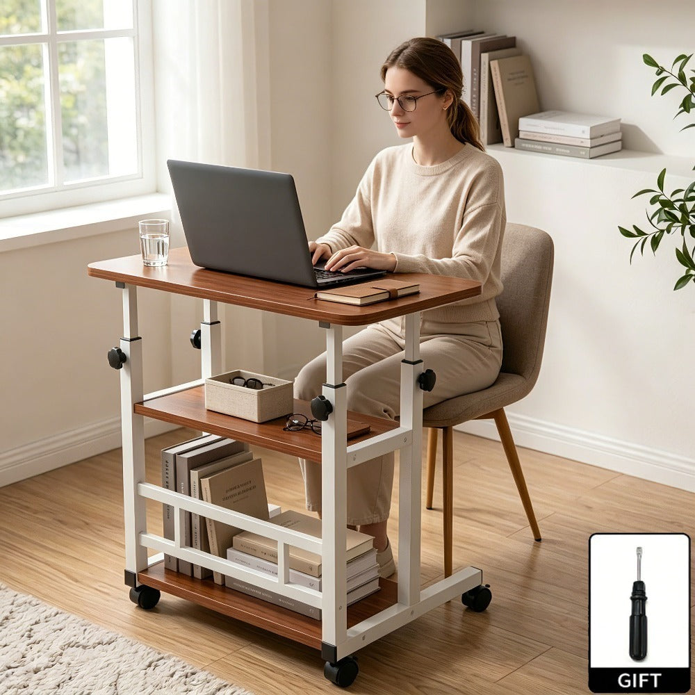 Computer Desk, Height Adjustable with Storage Shelf & Wheels - Mobile Rolling Desk shown in the main product view