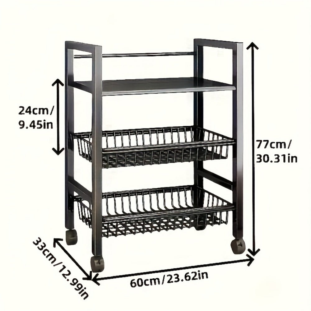 Rolling Metal Kitchen Storage Cart with Adjustable Height and Rolling Wheels detail image