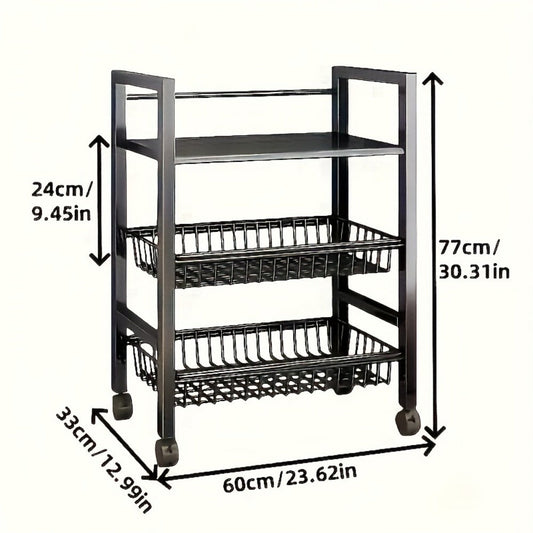 Rolling Metal Kitchen Storage Cart with Adjustable Height and Rolling Wheels detail image