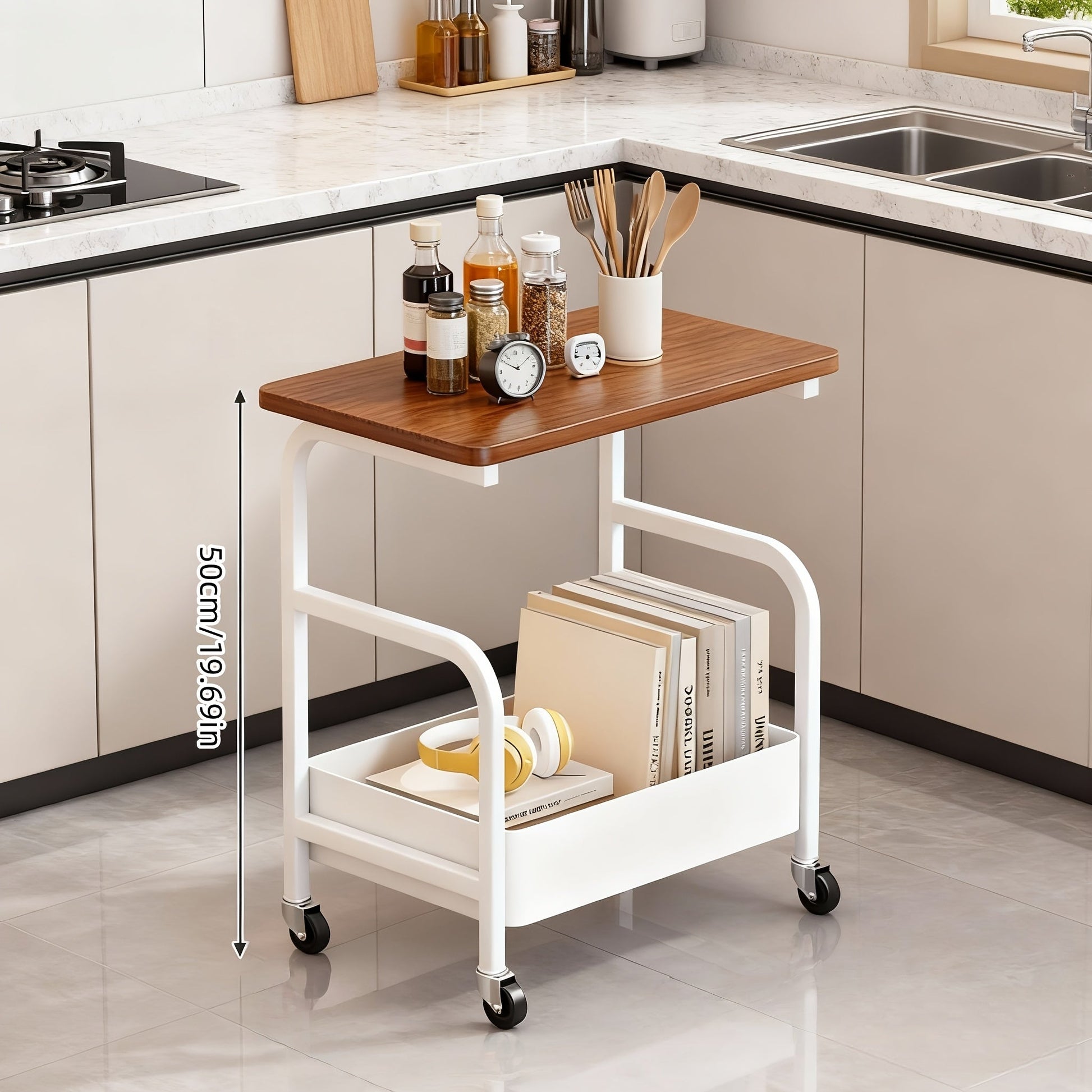 Rolling Metal Kitchen Storage Cart with Rolling Wheels for Organized Everyday Storage detail image - detail view 6