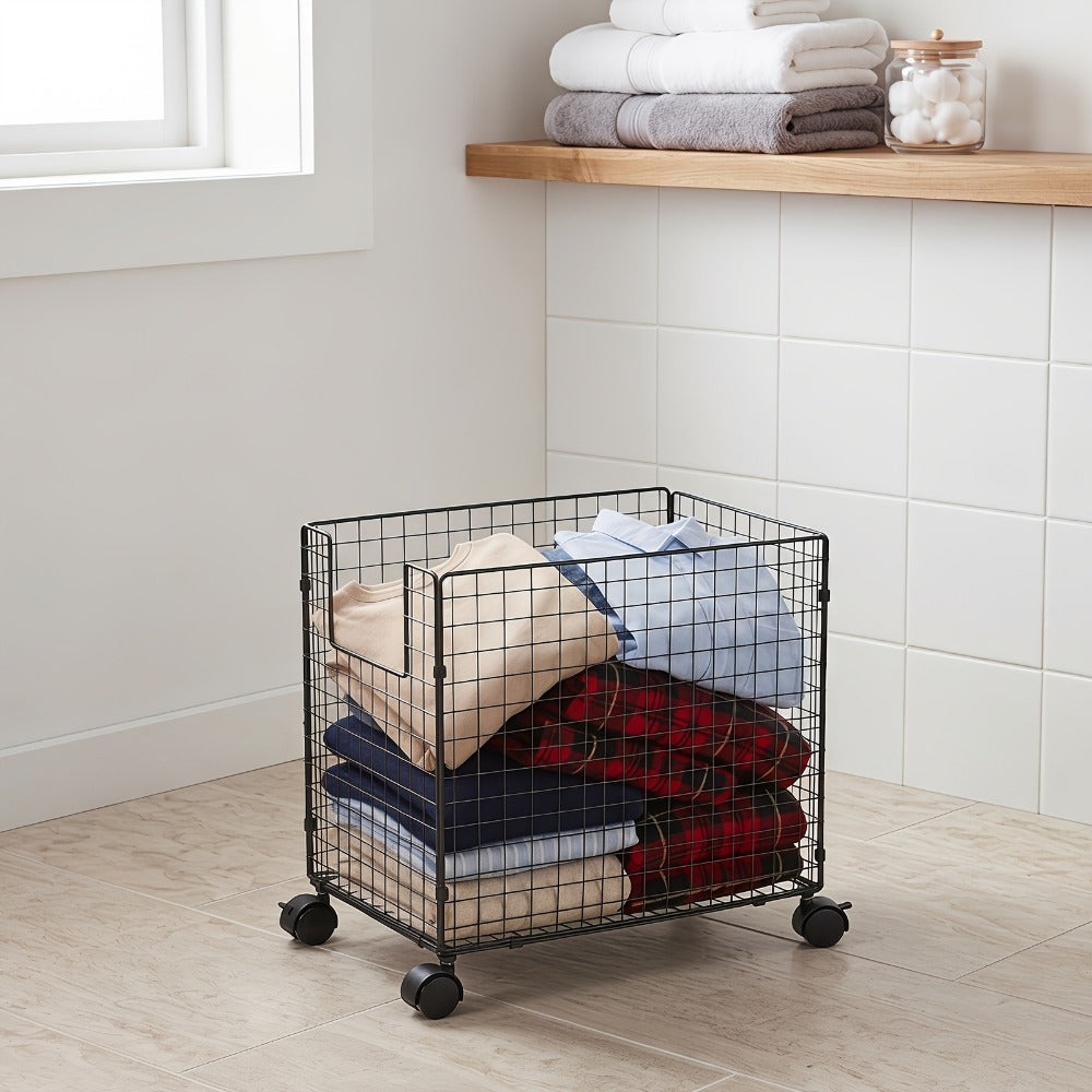 Rolling Metal Storage Basket with Rolling Wheels for Bathroom detail image