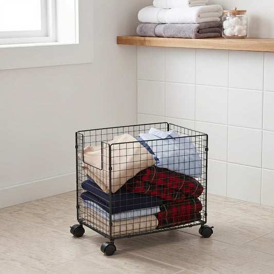 Rolling Metal Storage Basket with Rolling Wheels for Bathroom detail image