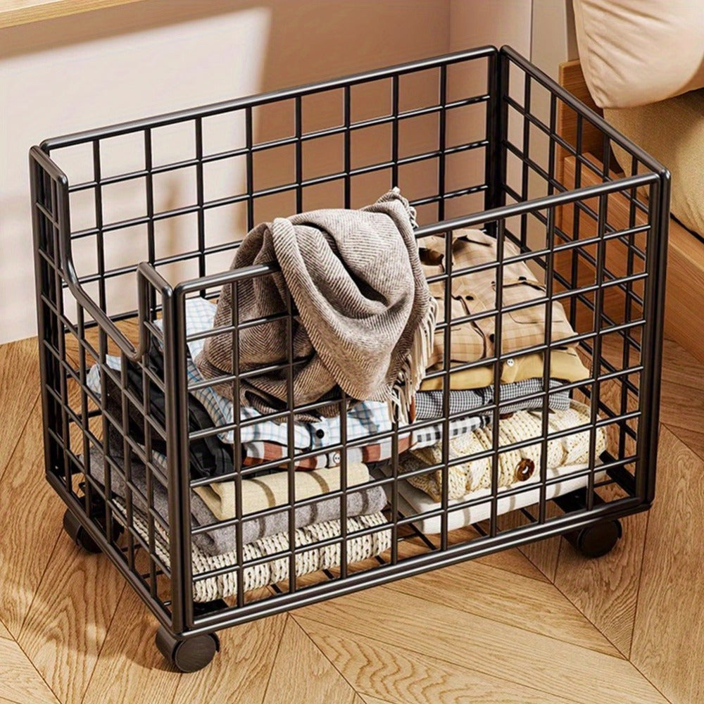 Storage Basket, Metal with Wheels, Rolling Wire Organizer Bin for Laundry Bathroom Kitchen shown in the main product view