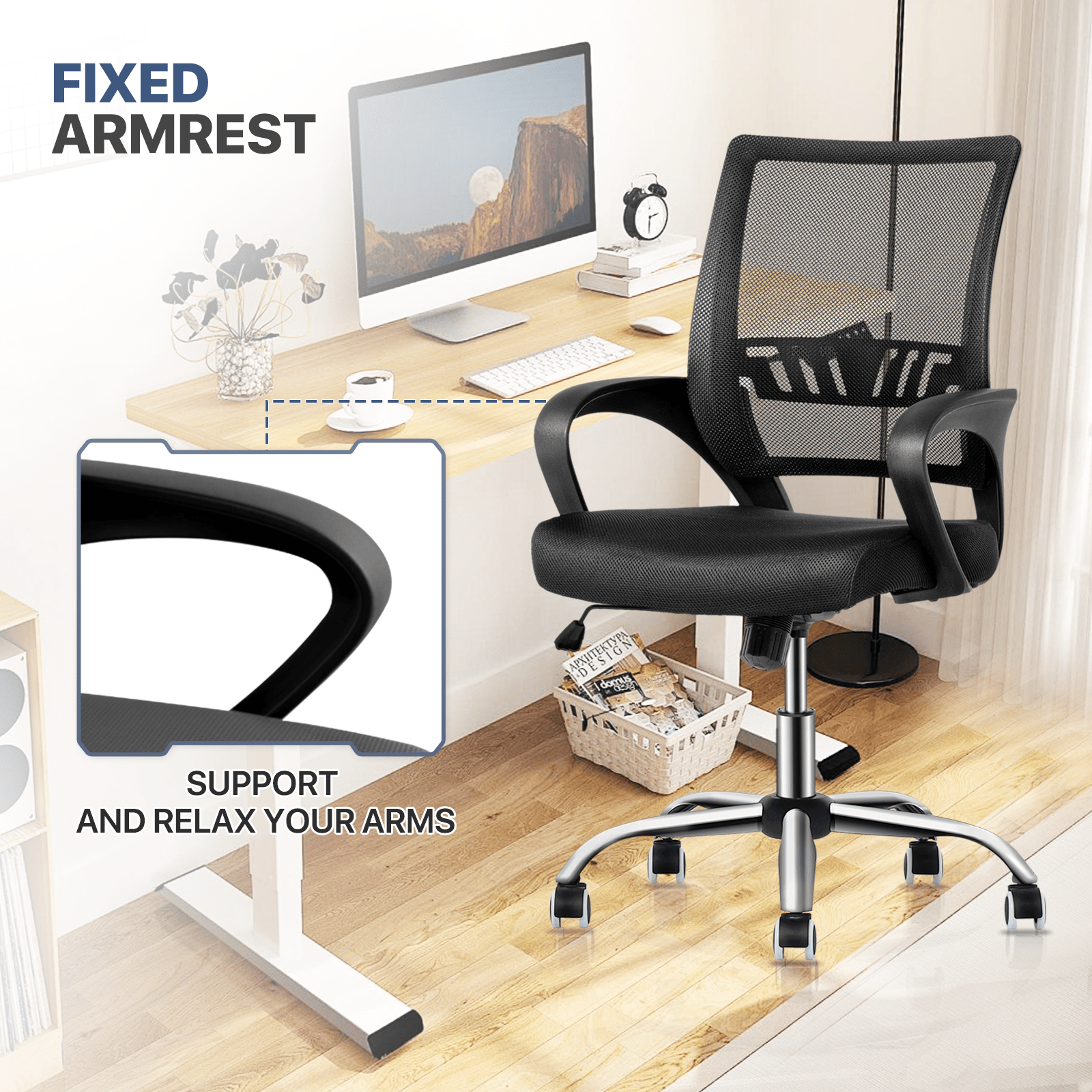 Rolling Office Chair with Armrests and Padded Seat for Home Office detail image - detail view 30