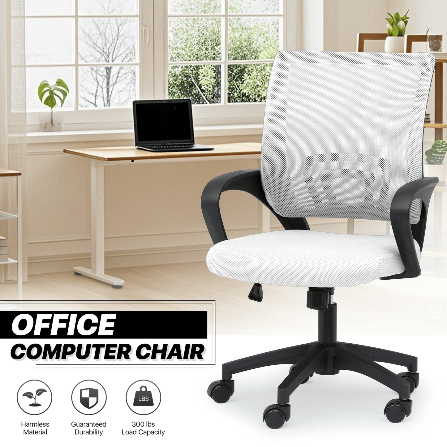 Office Chair, Mid Back Mesh with Padded Seat & Armrests - Ergonomic Breathable Rolling shown in the main product view