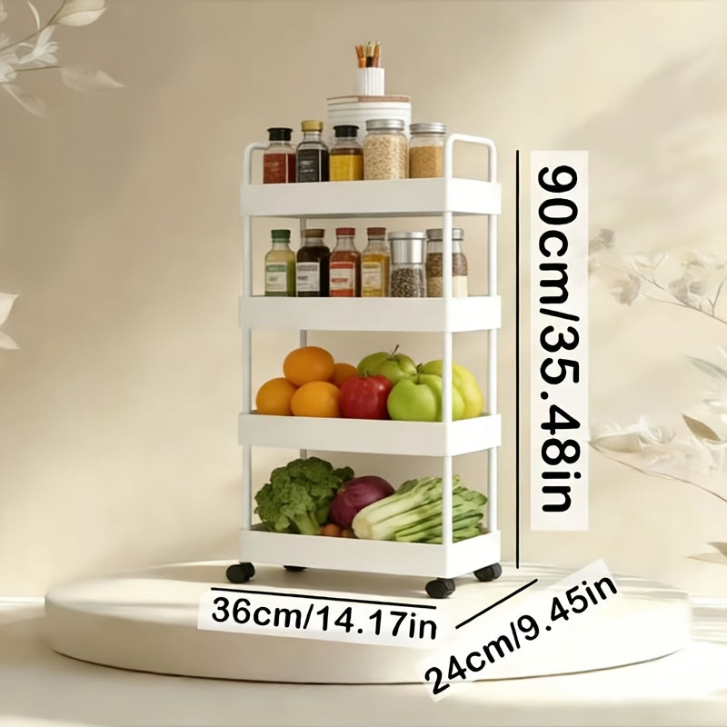 Rolling Storage Cart shown in the Rolling Cart Shelf, White, Four-Tier option