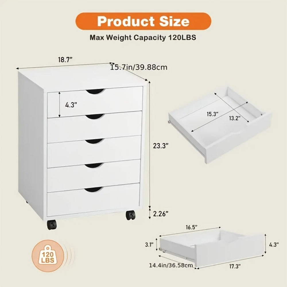 Rolling Wood Dresser with Rolling Wheels for Organized Everyday Storage in Bedroom detail image - detail view 3