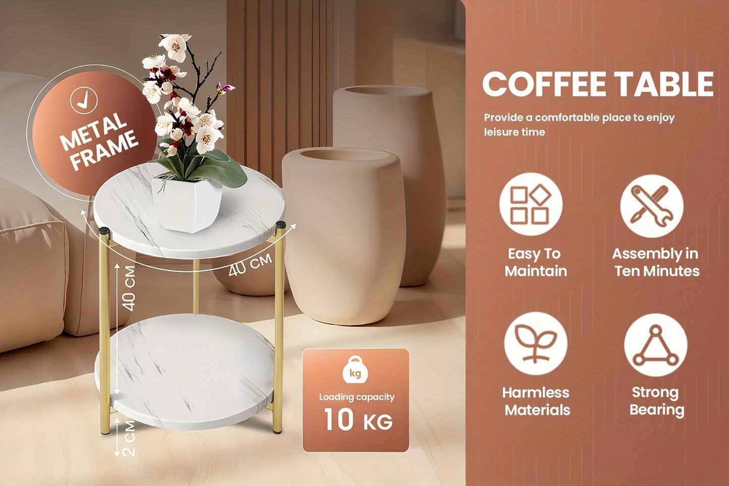 Round Coffee Table, Modern Accent Table for Work, Display, and Everyday Use detail image - detail view 8