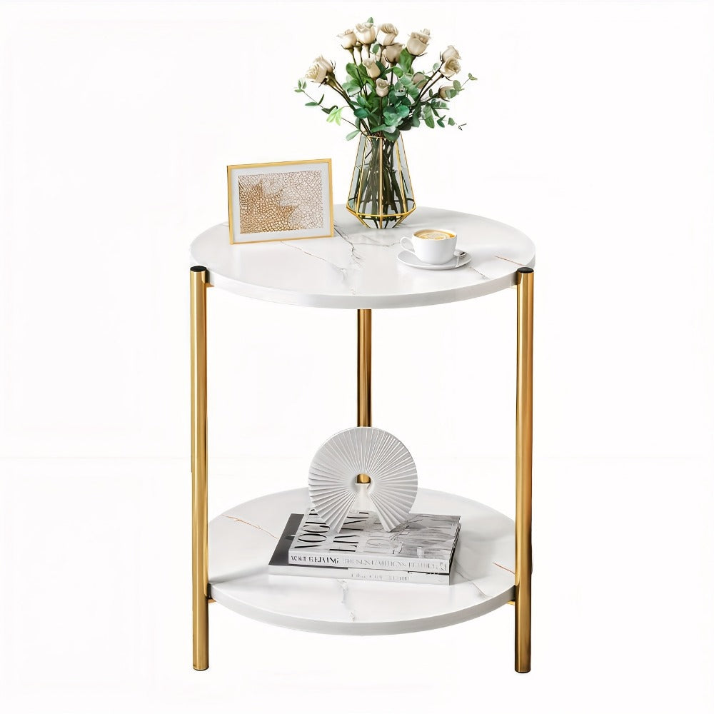 Coffee Table, Round with Marble Pattern & Double-Layer Storage, Modern Glass Top Accent shown in the main product view
