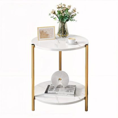 Coffee Table, Round with Marble Pattern & Double-Layer Storage, Modern Glass Top Accent shown in the main product view