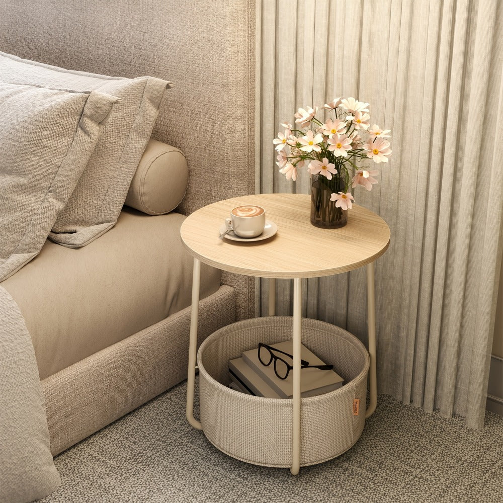 Round Fabric Side Table, Bedside End Table for Work, Display, and Everyday Use detail image