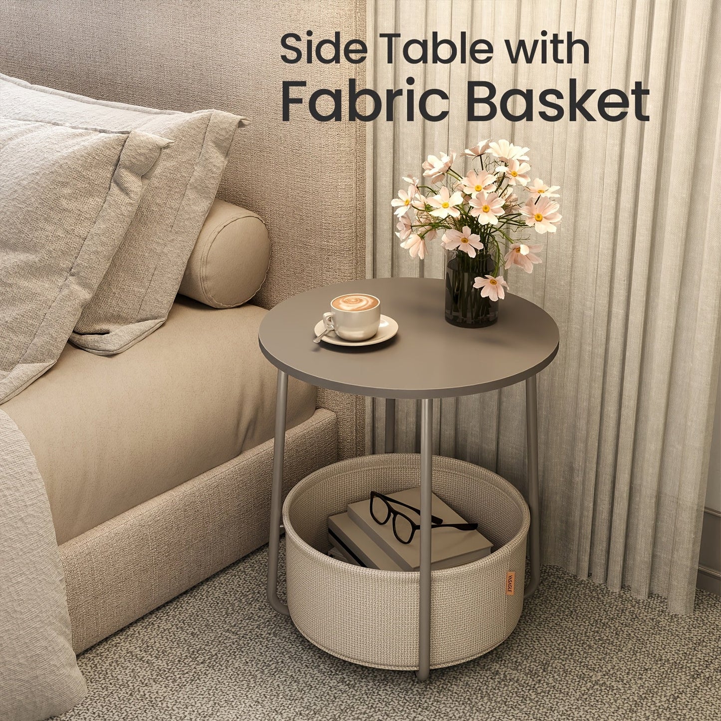 Side Table shown in the Gray And White option