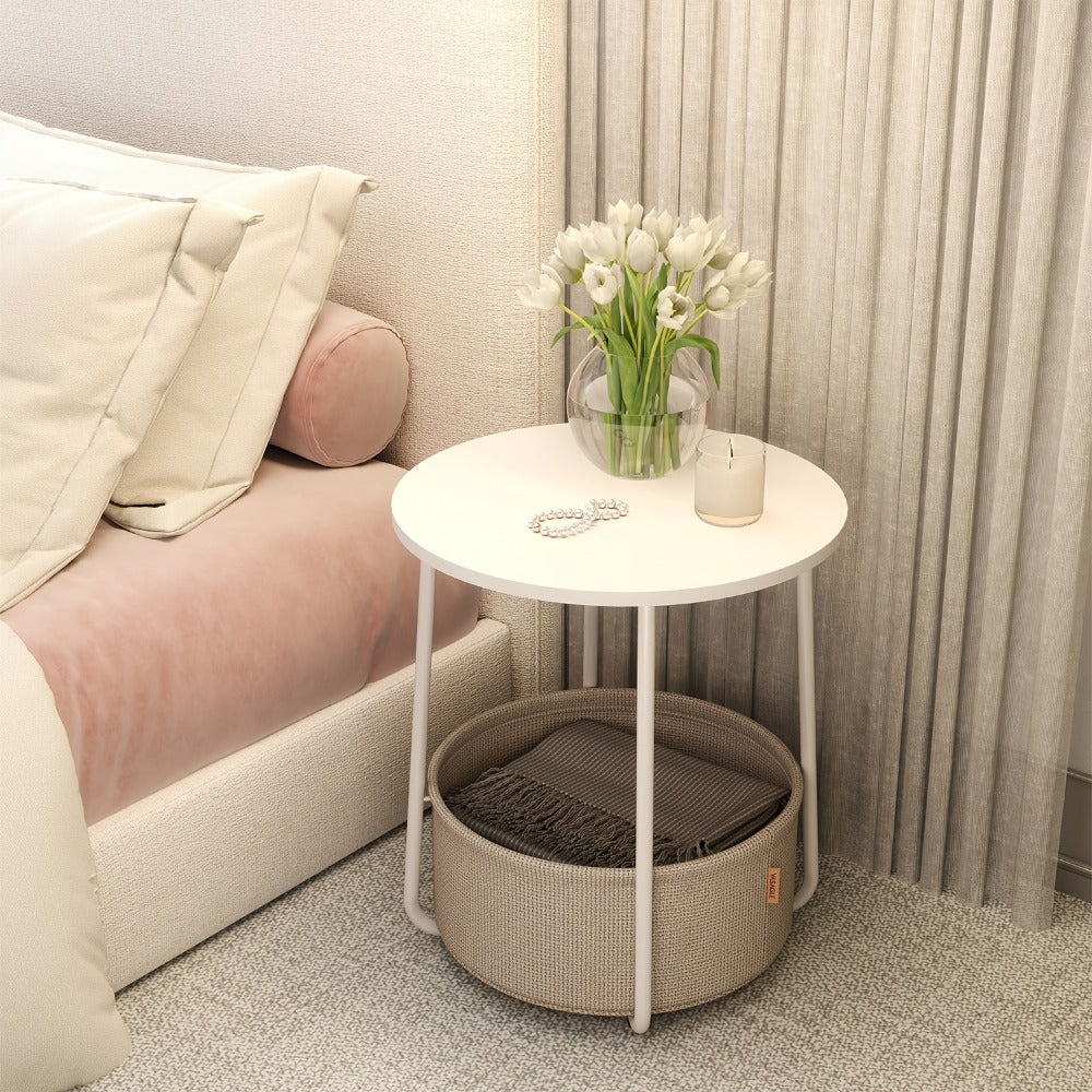 Side Table, Small Round Side End Table with Fabric Basket Storage Modern Nightstand Accent shown in the main product view