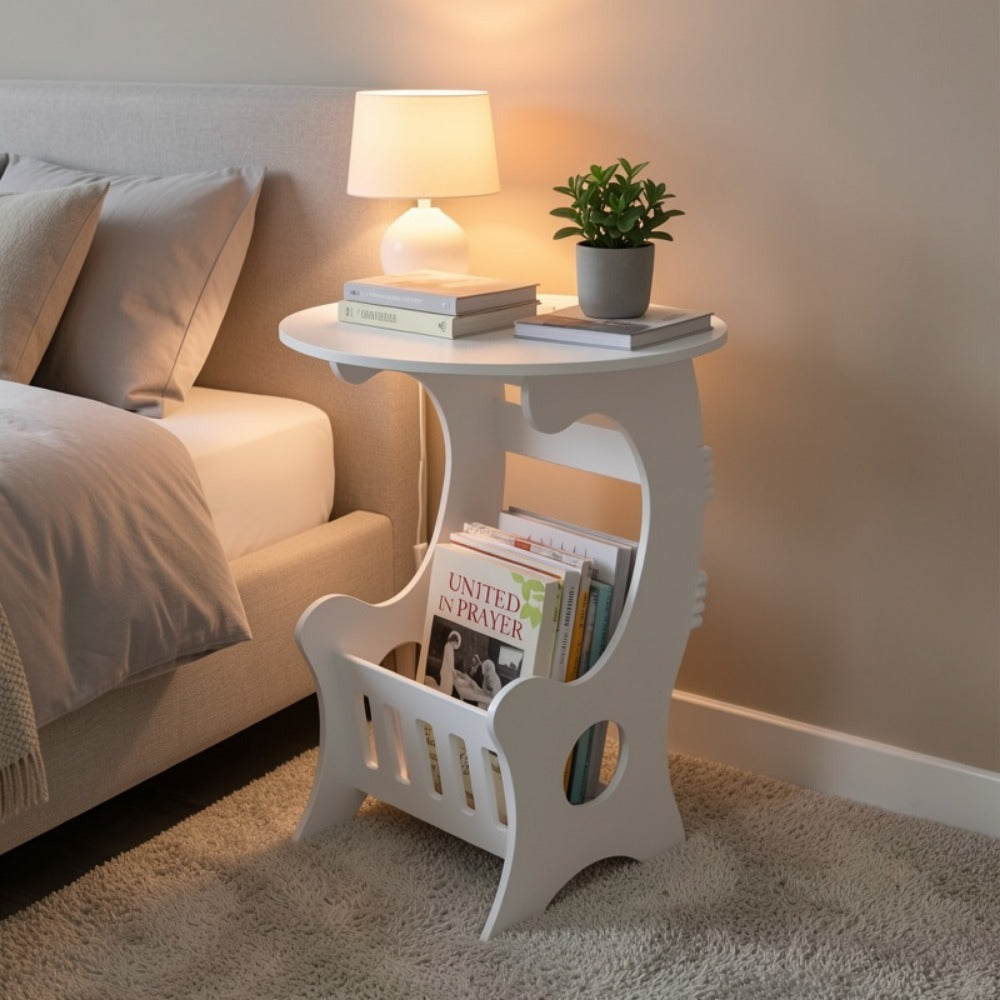 Round Nightstand with Side Table for Practical Everyday Home Use in Bedroom detail image - detail view 6