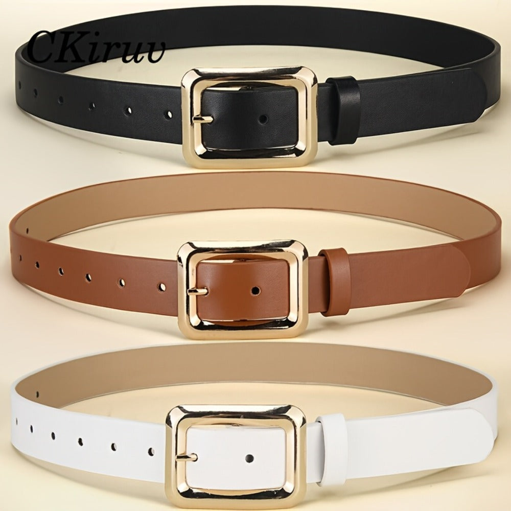 Women's Belt - 3-Pack 's Square Alloy Buckle Handmade Lightweight Luxury Versatile Waist - product detail view 12