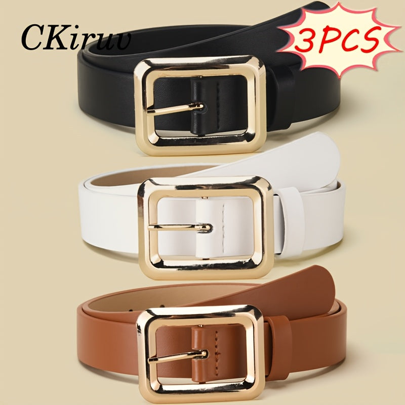 Women's Belt - 3-Pack 's Square Alloy Buckle Handmade Lightweight Luxury Versatile Waist - product detail view 13
