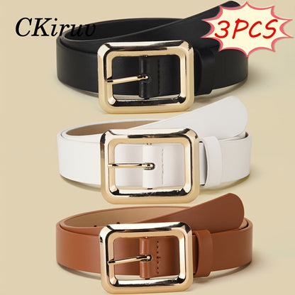 Women's Belt - 3-Pack 's Square Alloy Buckle Handmade Lightweight Luxury Versatile Waist - product detail view 13