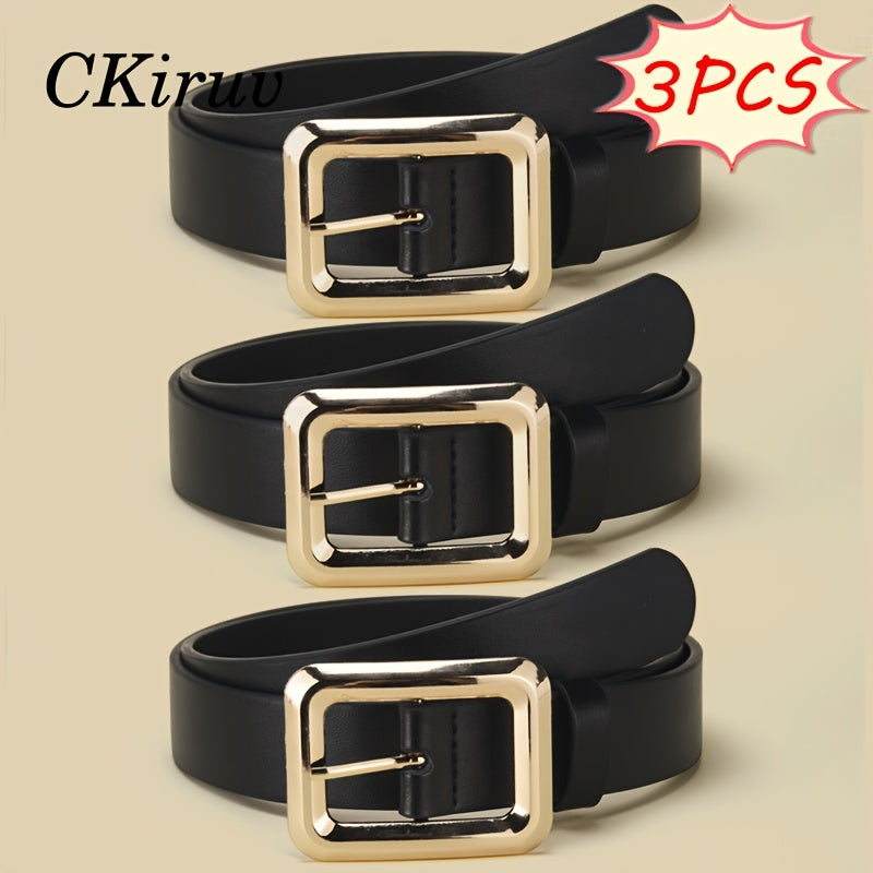 Women's Belt - 3-Pack 's Square Alloy Buckle Handmade Lightweight Luxury Versatile Waist - product detail view 15