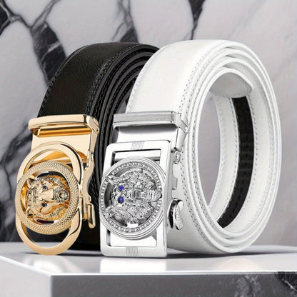 Men's Belt - Automatic Buckle Unisex Metal Clasp No Hole Adjustable Slide Ratchet Waist - main product view