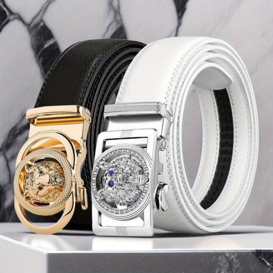 Men's Belt - Automatic Buckle Unisex Metal Clasp No Hole Adjustable Slide Ratchet Waist - main product view