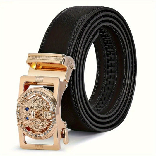 Men's Belt - Automatic Buckle Unisex Metal Clasp No Hole Adjustable Slide Ratchet Waist - product detail view 2