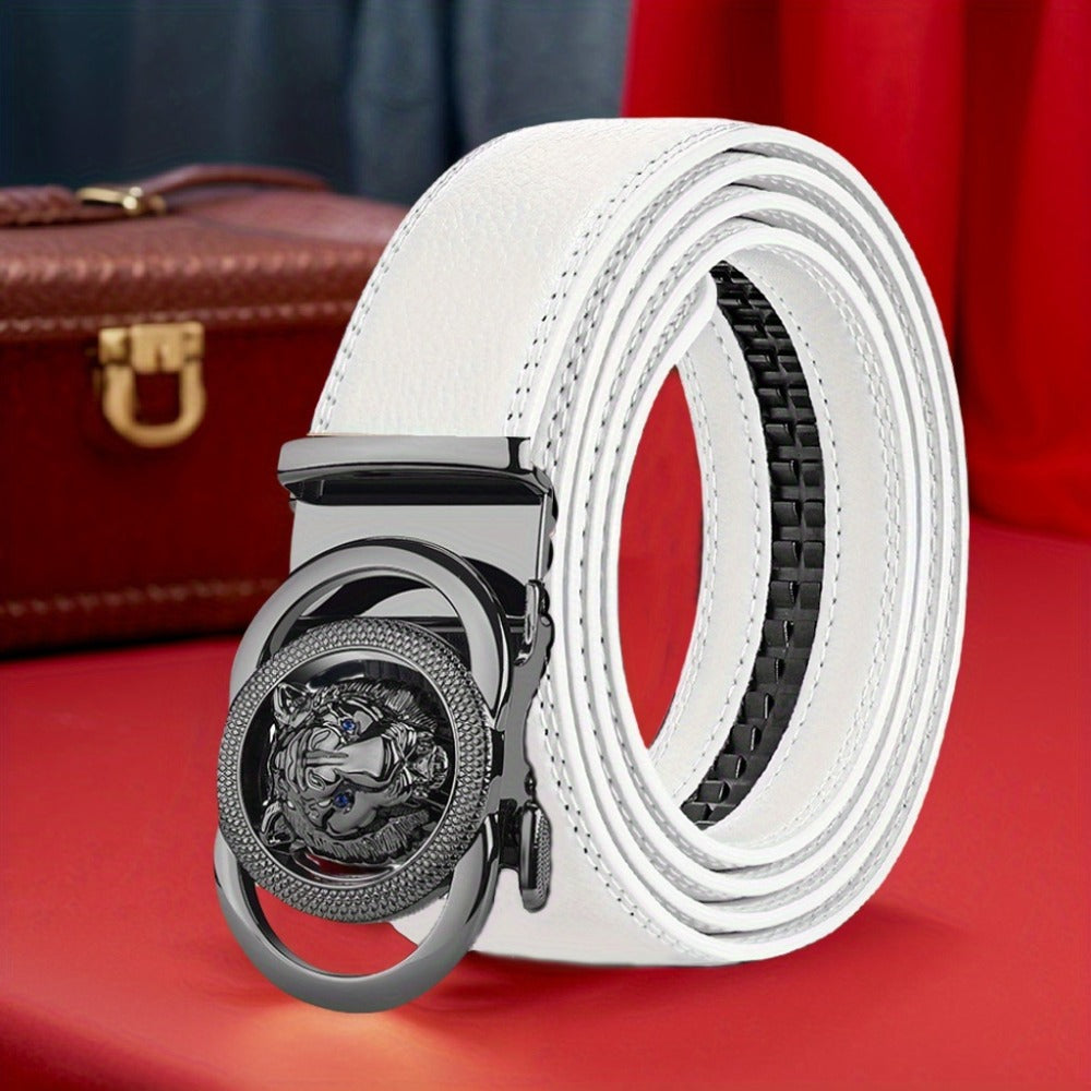 Men's Belt - Automatic Buckle Unisex Metal Clasp No Hole Adjustable Slide Ratchet Waist - product detail view 4