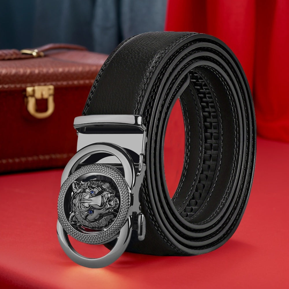 Men's Belt - Automatic Buckle Unisex Metal Clasp No Hole Adjustable Slide Ratchet Waist - product detail view 5