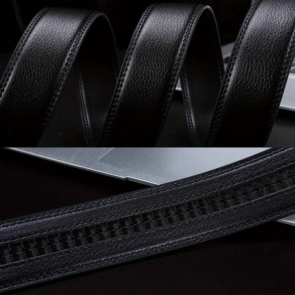 Men's Belt - Automatic Buckle Unisex Metal Clasp No Hole Adjustable Slide Ratchet Waist - product detail view 7