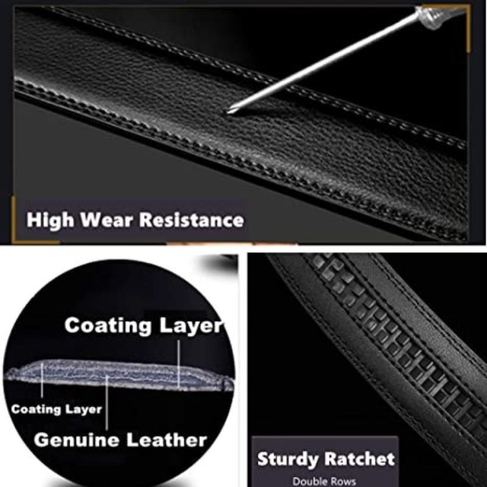 Men's Belt - Automatic Buckle Unisex Metal Clasp No Hole Adjustable Slide Ratchet Waist - product detail view 8