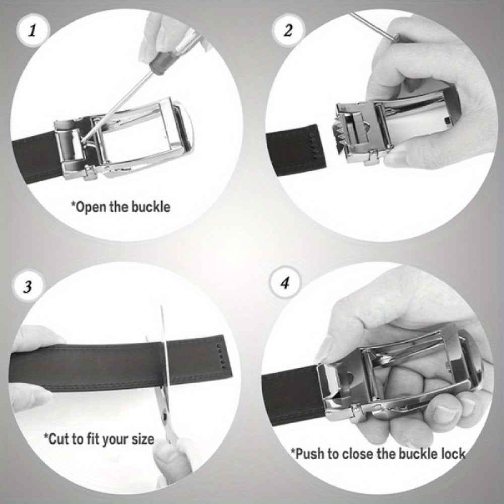 Men's Belt - Automatic Buckle Unisex Metal Clasp No Hole Adjustable Slide Ratchet Waist - product detail view 16