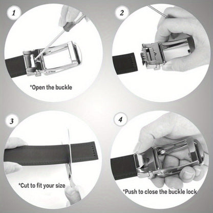 Men's Belt - Automatic Buckle Unisex Metal Clasp No Hole Adjustable Slide Ratchet Waist - product detail view 16