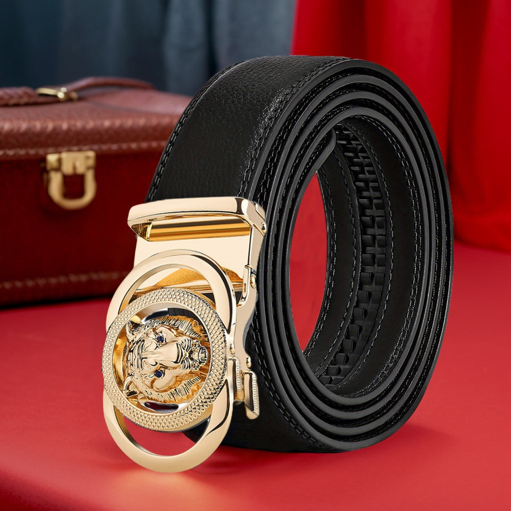 Men's Belt - Automatic Buckle Unisex Metal Clasp No Hole Adjustable Slide Ratchet Waist - product detail view 17
