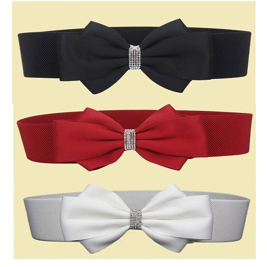 Women's Belt - Bow for 3Pcs Set - Large Bow Elastic Wide Waist Solid Color Decorative - main product view