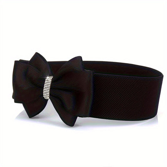 Women's Belt - Bow for 3Pcs Set - Large Bow Elastic Wide Waist Solid Color Decorative - product detail view 2
