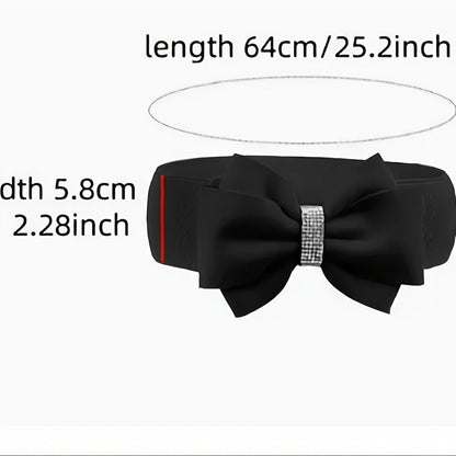 Women's Belt - Bow for 3Pcs Set - Large Bow Elastic Wide Waist Solid Color Decorative - product detail view 4