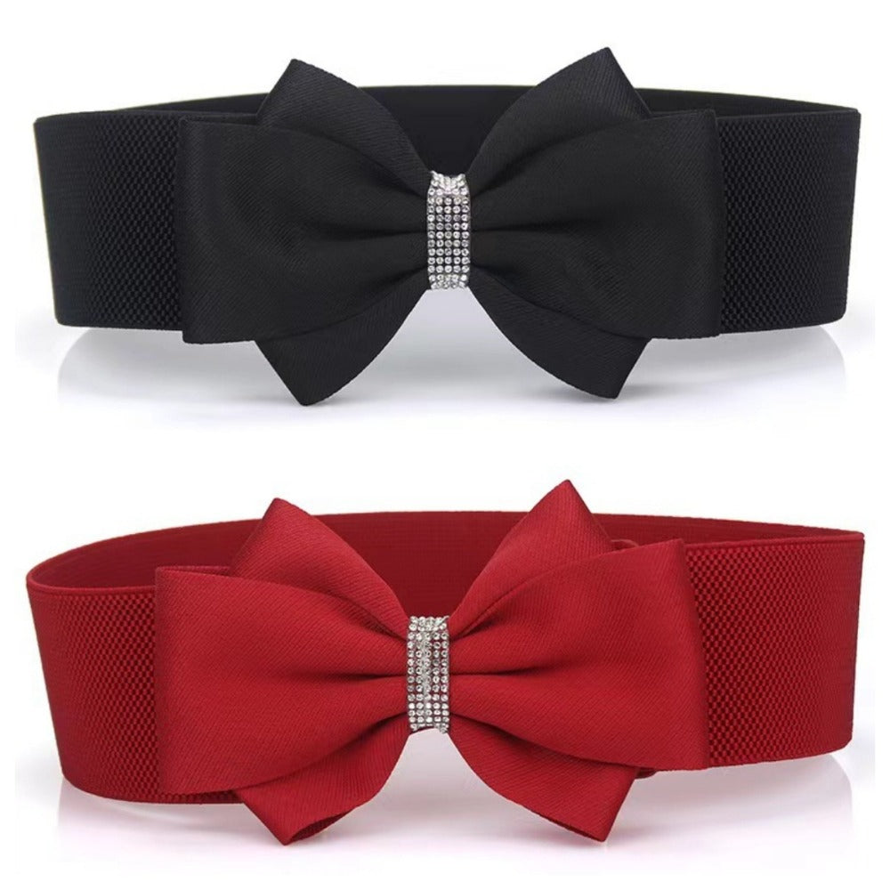 Women's Belt - Bow for 3Pcs Set - Large Bow Elastic Wide Waist Solid Color Decorative - product detail view 5