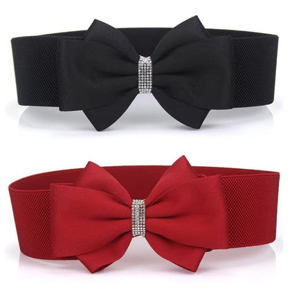Women's Belt - Bow for 3Pcs Set - Large Bow Elastic Wide Waist Solid Color Decorative - product detail view 5