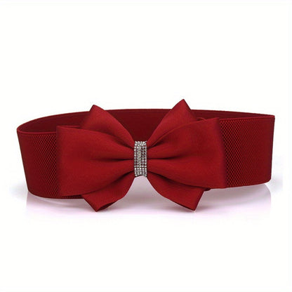 Women's Belt - Bow for 3Pcs Set - Large Bow Elastic Wide Waist Solid Color Decorative - product detail view 6
