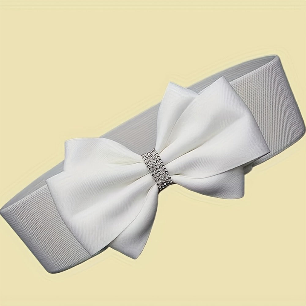 Women's Belt - Bow for 3Pcs Set - Large Bow Elastic Wide Waist Solid Color Decorative - product detail view 7