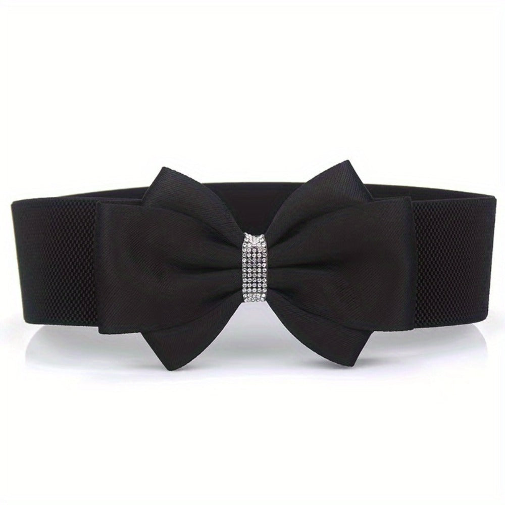 Women's Belt - Bow for 3Pcs Set - Large Bow Elastic Wide Waist Solid Color Decorative - product detail view 9