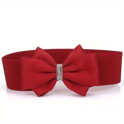 Women's Belt - Bow for 3Pcs Set - Large Bow Elastic Wide Waist Solid Color Decorative - product detail view 10